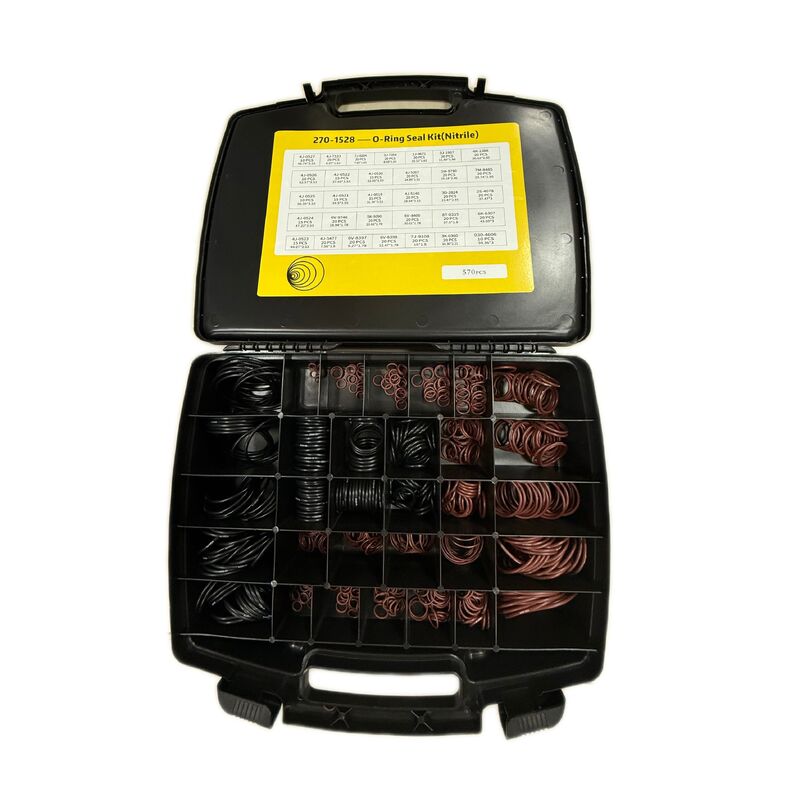 Kit de reparo de vedações para escavadeira com caixa de armazenamento separada com grade e tabela de tamanhos impressa para fácil acesso e redução do tempo de inatividade da máquina